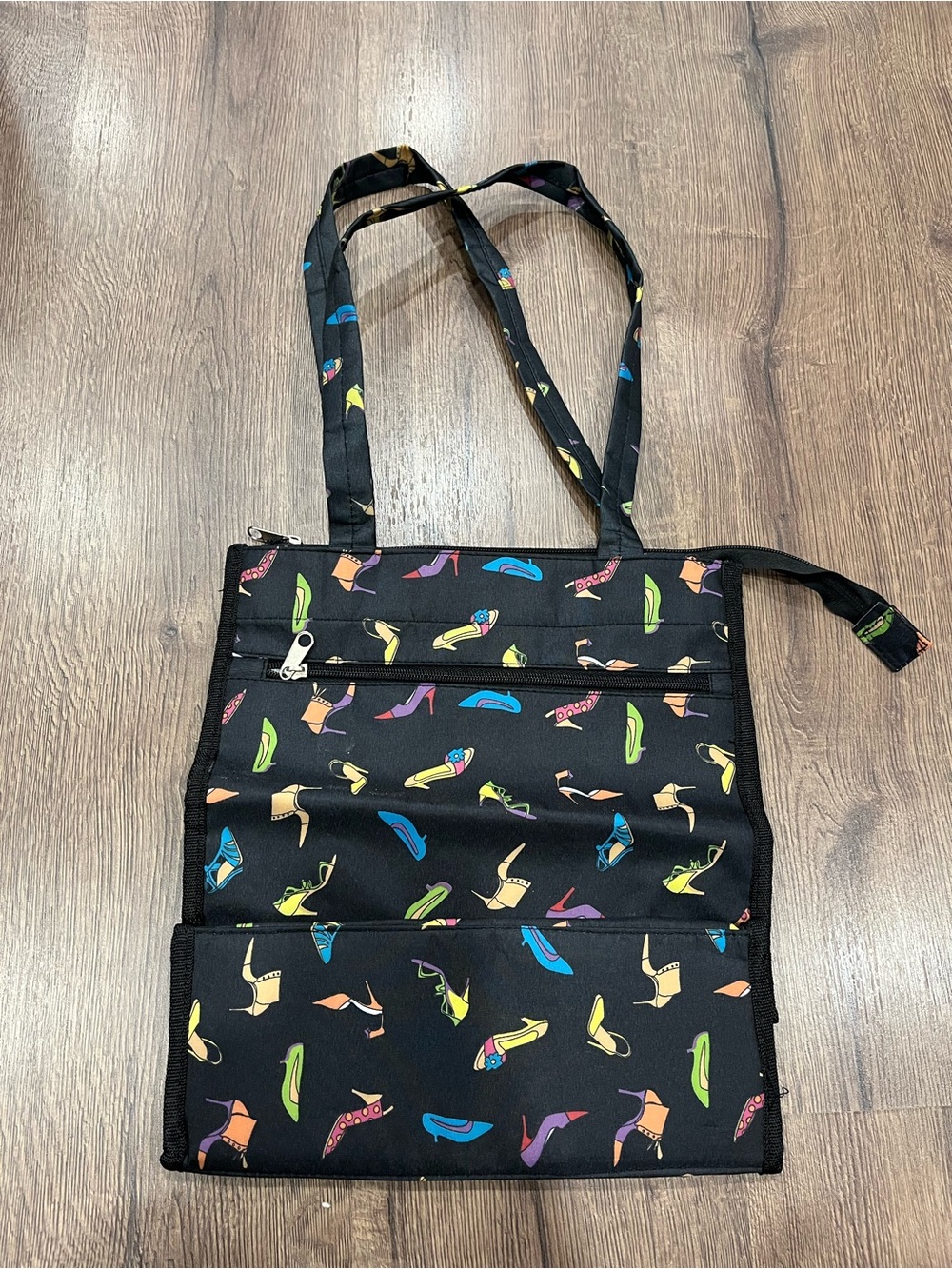 Black Tote Bag with Colorful Shoe Print